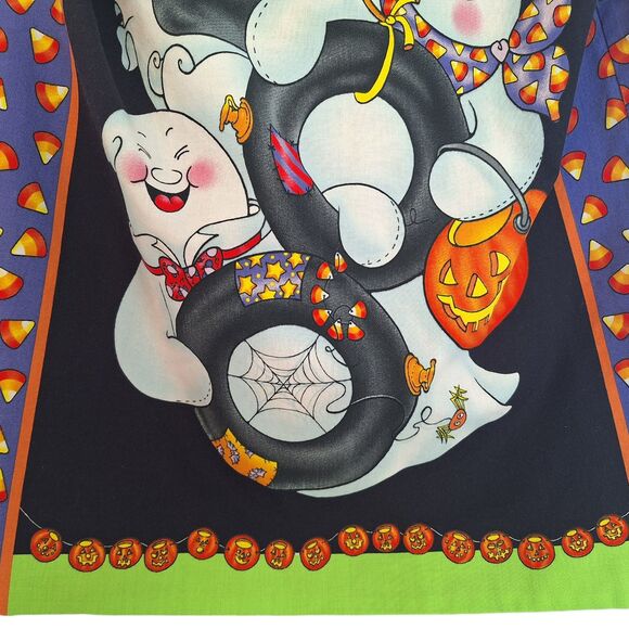 Halloween Vest Whimsical Cotton black orange lime Ghosts Homemade VTG small med - Picture 10 of 11
